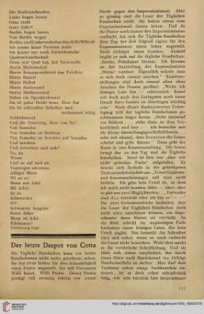 Der letzte Despot von Cotta