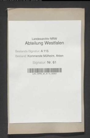 Protokolle über die von Landkomtur v. Westrem 1727 und v. Kaunitz-Rietberg 1804 vorgenommenen Visitationen der Kommenden Münster, Malenburg, Welheim, Duisburg, Brackel, Osnabrück und Mülheim.