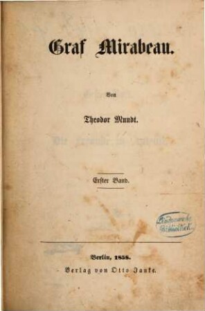 Graf Mirabeau : Von Theodor Mundt, 1