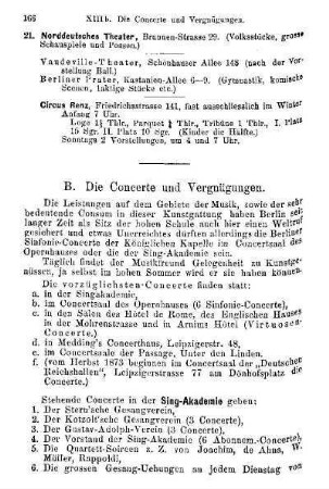 B. Die Concerte und Vergnügungen