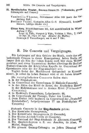 B. Die Concerte und Vergnügungen