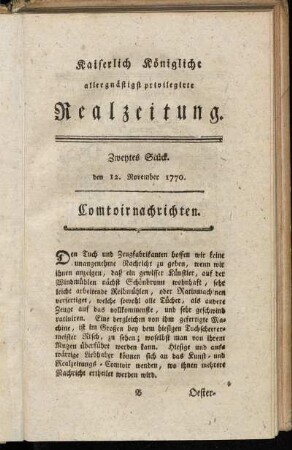 Zweytes Stück. den 12. November 1770.