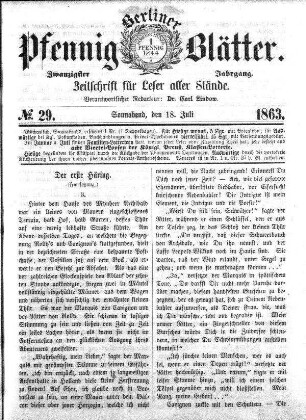 No. 29, Sonnabend, den 18. Juli 1863
