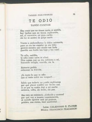 Te odio : Tango canción