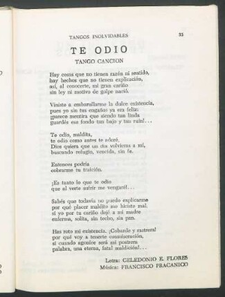 Te odio : Tango canción