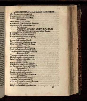 Gedicht: Ad Lectionem Henricus Bebelius poeta laureatus