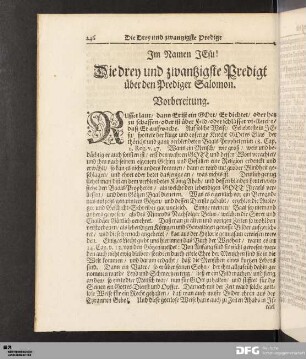 Die Drey und zwantzigste Predigt über den Prediger Salomon.