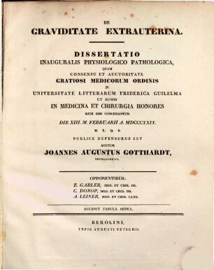De graviditate extrauterina : Dissertatio inauguralis physiologico pathologica