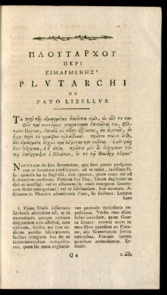 Plutarchi De Fato Libellus