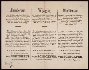 "Abänderung der Bekanntmachung über die Einwohnerpost im Etappengebiet der 4. Armee"