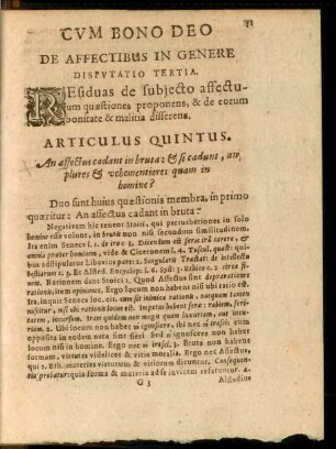 De Affectibus In Genere. Disputatio Tertia.