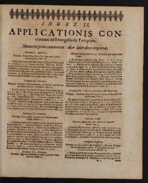 Index II. Applicationis Concionum ad Evangelia de Tempore.