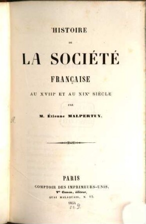 Histoire de la société franc̨aise au XVIIIe et au XIXe siècle