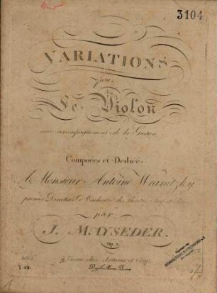 Variations pour le violon avec accompagnement de la guitare : op. 3
