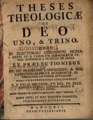 Theses theol. de Deo uno et trino