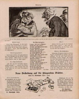 "Abwehr" "Neue Bestellung auf die fliegenden Blätter. 1922 II. Vierteljahr"