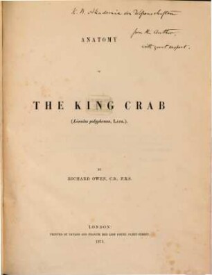 Anatomy of the King Crab (Limulus polyphemus, Latr.)