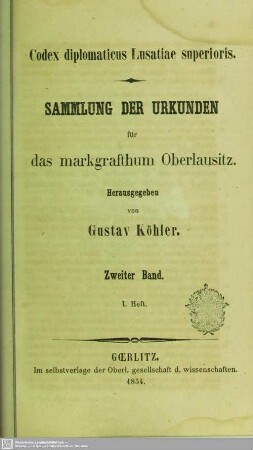 Codex diplomaticus Lusatiae superioris : Sammlung der Urkunden für das markgrafthum Oberlausitz