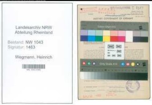 Entnazifizierung Heinrich Wegmann , geb. 18.07.1890 (Monteur)
