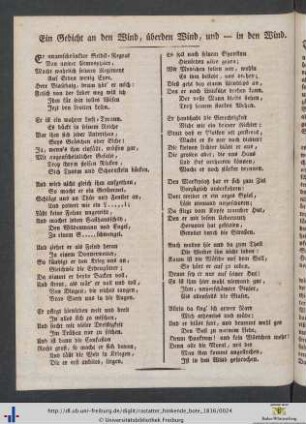 Ein Gedicht an den Wind, überden Wind, und – in den Wind.