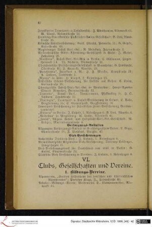 VI. Clubs, Gesellschaften und Vereine.