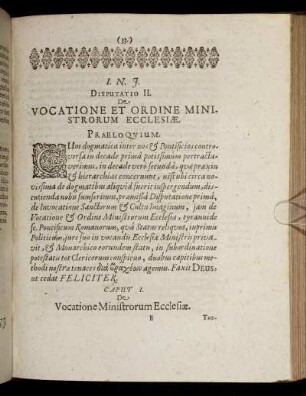 Disputatio II. De Vocatione Et Ordine Ministrorum Ecclesiae