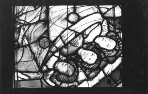 Szene aus der Nikolauslegende : Wilsnack (Kreis Perleberg): Pfarrkirche Sankt Nikolai, Fenster n VIII 4 d (Aufnahme nach der Restaurierung). Szene aus der Nikolauslegende. Ausschnitt: Drei schlafende Mädchen. . Glasmalerei. 1459/1460, niederländisch