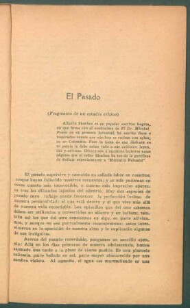 El pasado : (Fragmento de un estudio crítico)