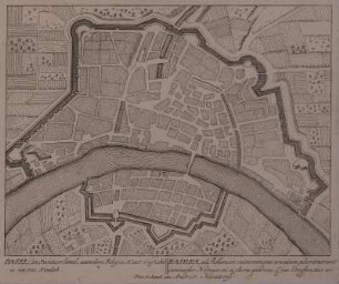 Plan der Befestigung von Basel, 1:11 000, Kupferstich, um 1710 : Basel, in Switzerland, aanden Rhijn : Haar Gesicht is in ons Stedeb; C. P. = Basilea; ad Rhenum minorumque amnium plurimorum concursus. - [Ca. 1:11 000]. - Amst. : Pet. Schenk , [um 1710]. - 1 Kt. : Kupferst. ; 19 x 15 cm
