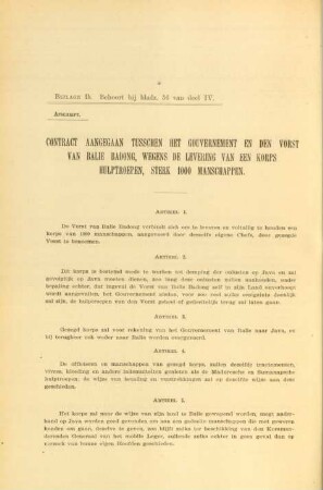 Bijlage Ib. Contract aangegaan tusschen het gouvernement en den vorst van Balie Badong, ...