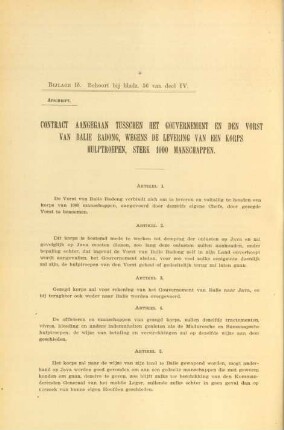 Bijlage Ib. Contract aangegaan tusschen het gouvernement en den vorst van Balie Badong, ...