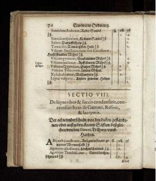 Sectio VIII. De liquoribus & succis condensatis, concretisue: Item de Gummi, Resinis, & lacrymis. Der achte underscheidt/ von den dicken/ gestandenen/ oder außgedruckneten Säfften: deßgleichen von den Gummi, Trähern/ unnd. Hartzen