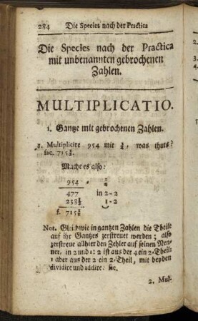 Die Species nach der Practica mit unbenannten gebrochenen Zahlen.