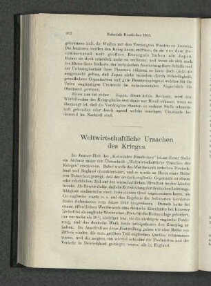 Weltwirtschaftliche Ursachen des Krieges.