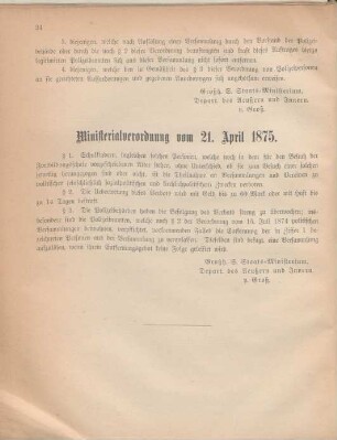 Ministerialverordnung vom 21. April 1875