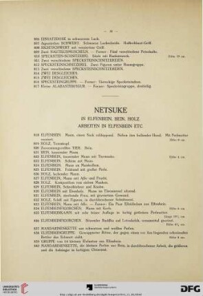 Netsuke in Elfenbein, Bein, Holz. Arbeiten in Elfenbein etc. (Nr. 818-850)