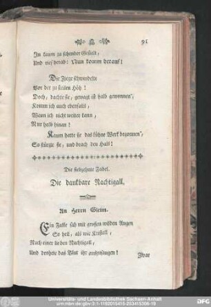 Die siebzehnte Fabel. Die dankbare Nachtigall.