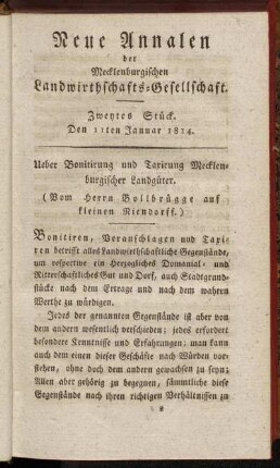 Zweytes Stück. Den 11ten Januar 1814.