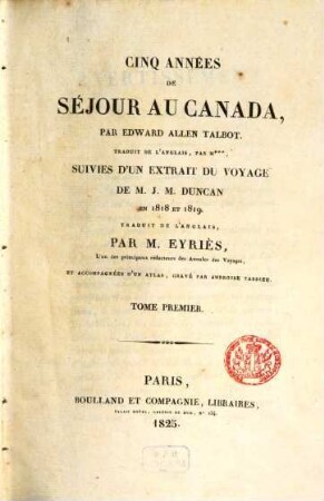 Cinq années de séjour au Canada, 1