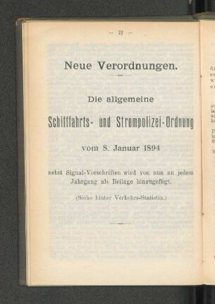 Die allgemeine Schifffahrts- und Strompolizei-Ordnung vom 8. Januar 1894