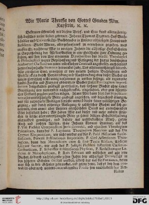Wir Maria Theresia von Gottes Gnaden Röm. Kayserin