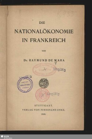 Die Nationalökonomie in Frankreich