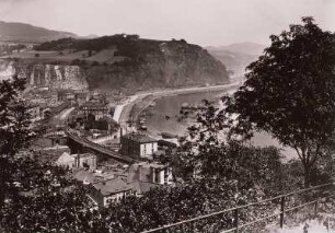 Aussig, Stadtansicht : Aussig (Usti nad Labem/Tschechische Republik). Blick von der Ferdinandshöhe über Bielamündung und Bahnhof nach Nordosten gegen den Marienberg (Mariansky vrch)