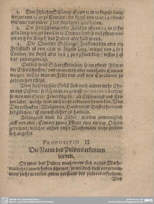 Propositio II. Die Natur des Pulvers erkennen lernen.