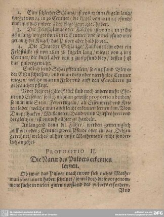 Propositio II. Die Natur des Pulvers erkennen lernen.