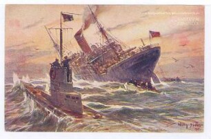 Vernichtung eines engl. Handelsdampfers durch ein deutsches Unterseeboot. [R]