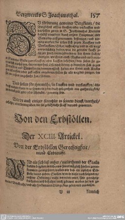 Der XCIII. Artickel. Von der Erbstollen Gerechtigkeit/ unnd Erbteuffe.