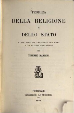 Teorica della religione e dello stato e sue speciali attinenze con Roma e le nazioni cattoliche