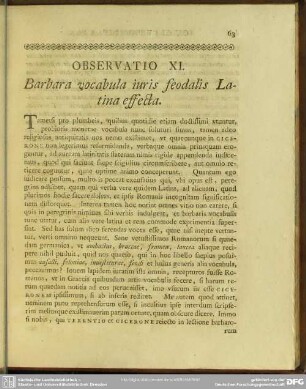 Observatio XI. Barbara vocabula iuris feodalis Latina effecta