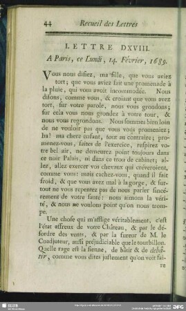 Lettre DXVIII. A Paris, ce Lundi, 14. Février, 1689